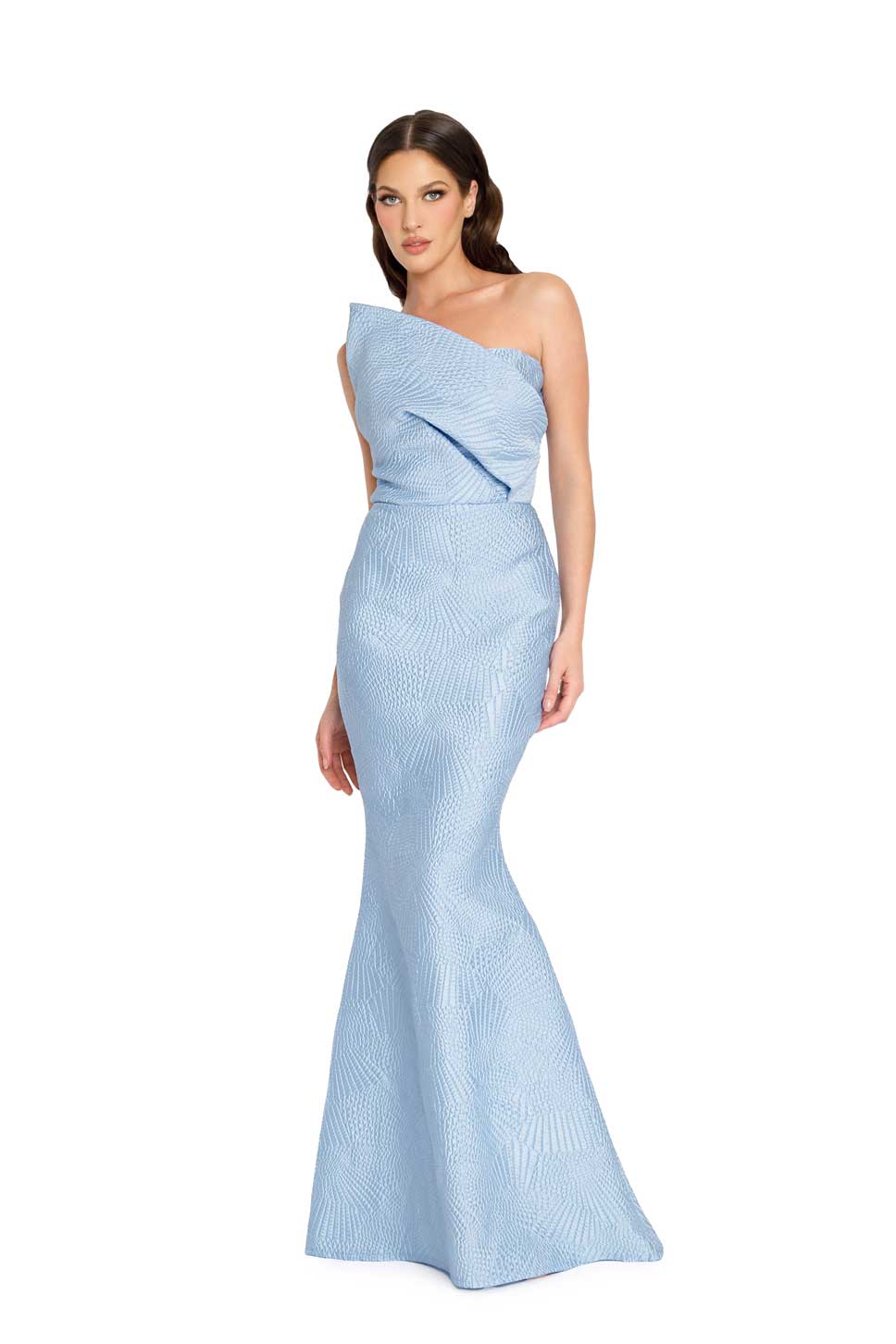 Pale blue strapless bridal gown, al-helena