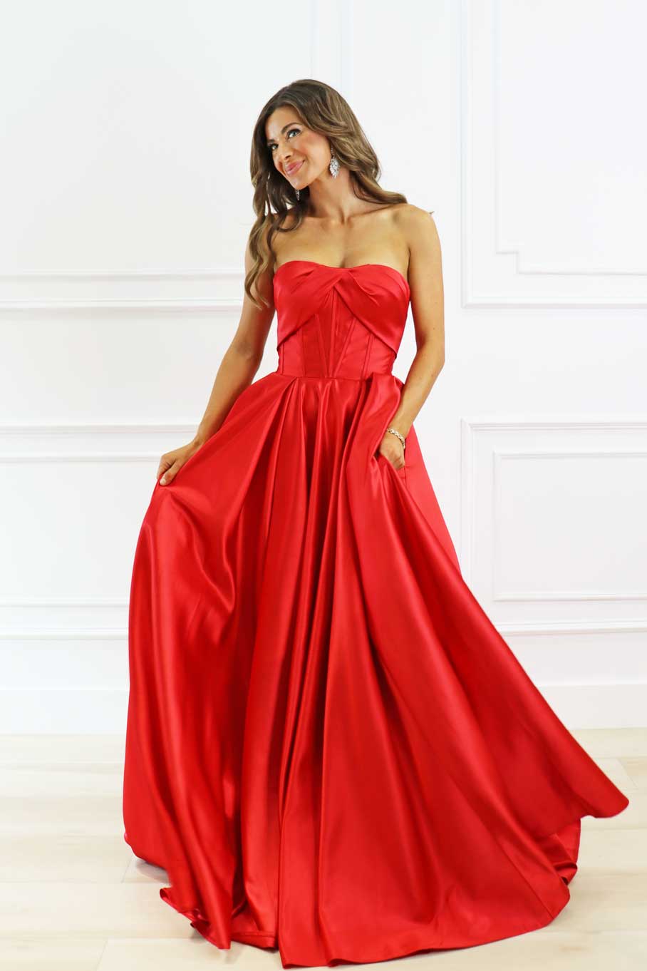 red satin corset bustier dress