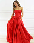 red satin corset bustier dress