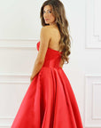 red satin corset bustier dress