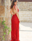 valentina red beaded long dress