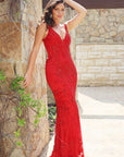 valentina red beaded long dress