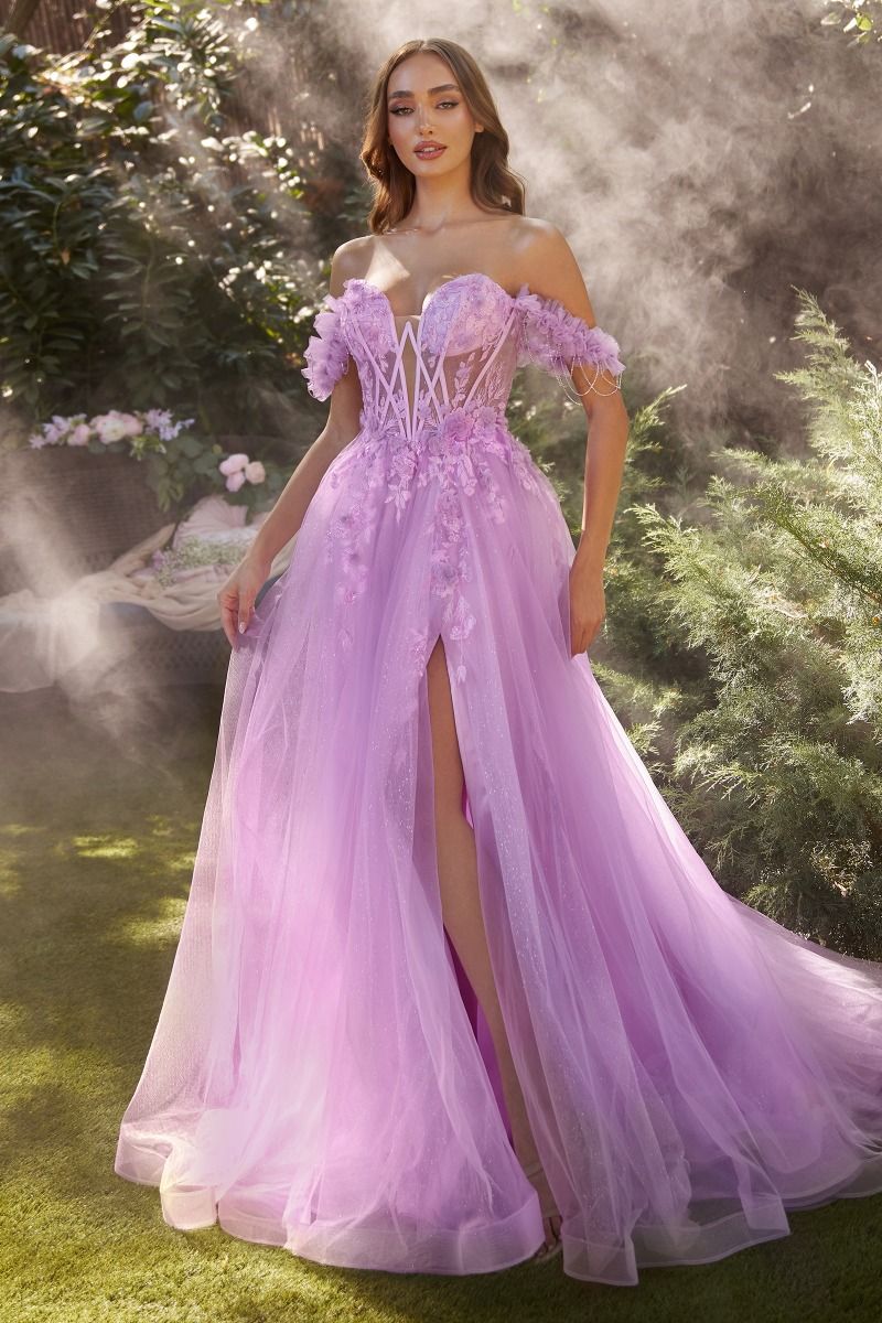 The Fiorella Beaded Fitted Corset Satin Gown - 2 / Lavender