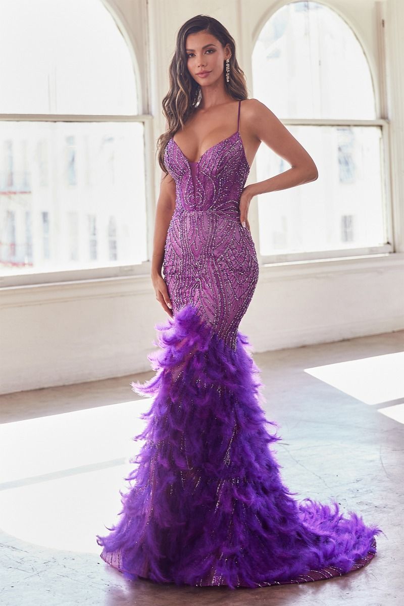 La Divine style CC2308 feather prom dress – Mia Bella Couture