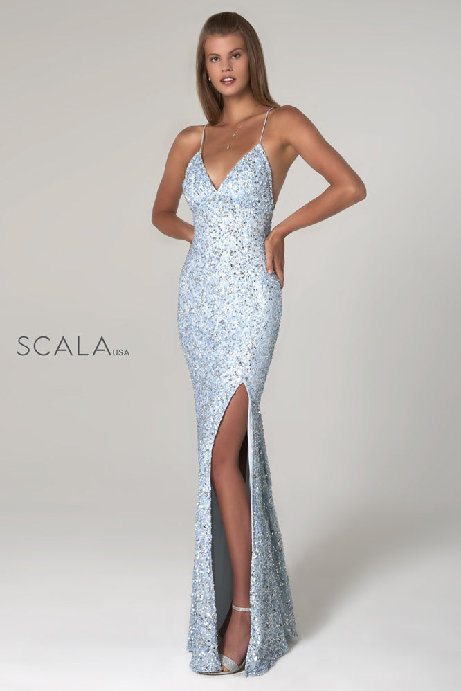 Scala 60116 ice blue prom dress