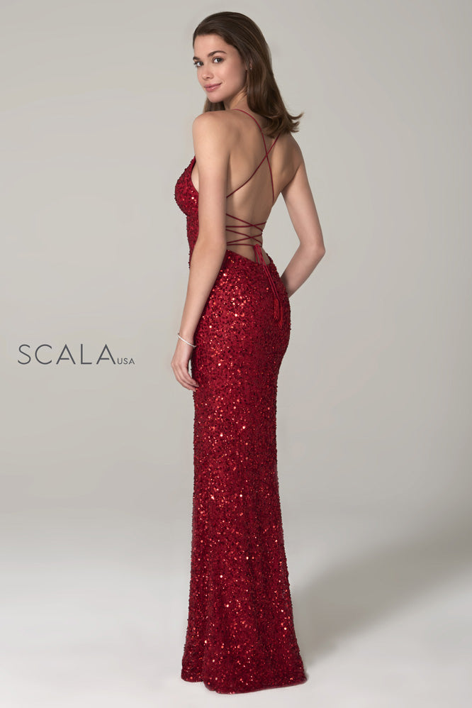 Scala 60116 red sequins prom dress