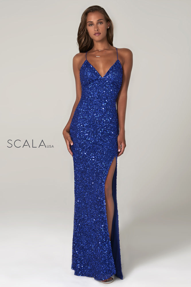 Scala 60116 royal blue sequins prom dress