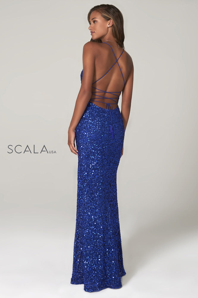 Scala 60116 blue sequins prom dress